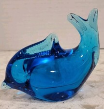 Dolphin Paperweight Sea Blue Art Glass Hand Blown Figurine picture