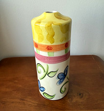 Vicki Carroll Signed Hand Painted Ceramic Oil Lamp Vintage Yellow Blue White picture