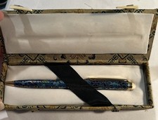Vintage Chinese Cloisonné Pen In Original Silk Brocade Presentation Box picture