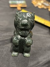  Vintage Hand Carved Green Stone Bear Figurine Small Mottled Gemstone Sculpture picture