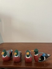 4-vintage, hand-painted wooden mallard duck napkin rings picture