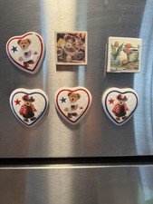 VINTAGE TBC 2002 Patriotic Boy, Girl, etc Bear Heart Shape Refrigerator Magnets  picture