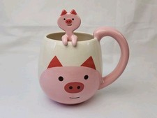 Concombre PIG Face Mug Cup & Spoon Set 2 pc White & Pink Coffee Tea Hot Cocoa picture