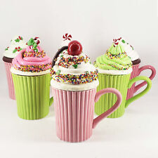 6 Ganz Cupcake Hot Chocolate Whipped Cream candy cane sprinkles mugs w lids picture