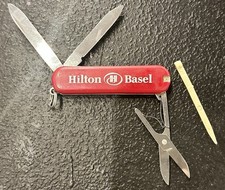 Hilton Basel Switzerland Mini Victorinox Red Swiss Army Knife Stainless Steel picture