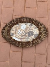 1940’s Pine Needle, Thatch, Seashell & Glass Serving Tray - “PALM BEACH, FLA” picture