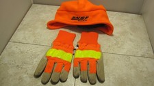 BNSF Railway Embroidered Med Orange Beanie/Cap With Small Leather Gloves picture