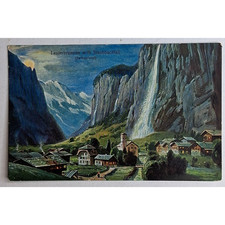 Lauterbrunnen Switzerland Staubbach Falls Artist German Art Vintage Postcard UNP picture