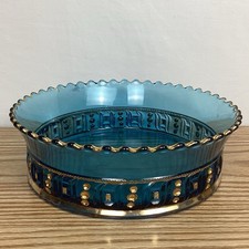 Vtg Bohemian Blue Bowl With 24K Gold Highlights 8.5” Diameter Bowl picture