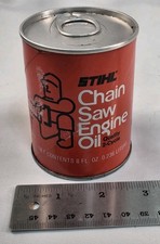 STIHL Chain Saw Engine Oil NOS Full Unopened 8oz 2-Cycle Metal Can Vintage 1970s picture