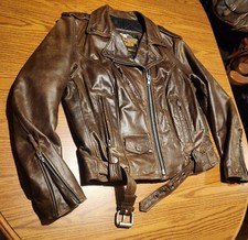 Schott Perfecto Style Harley Davidson Woman's Brown Leather Jacket USA SzL EUC. picture