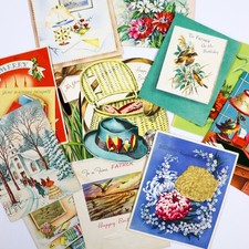 Vtg Greeting Birthday Cards LOT of 13 Assorted Cards 1940s 1950s Graphics Used picture