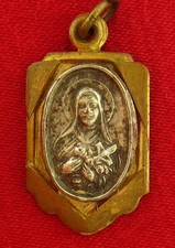 Vintage SAINT THERESE Medal Religious Catholic Silvertone Goldtone Medal picture
