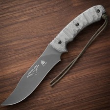 TOPS Longhorn Bowie Fixed Knife 1095HC Steel Blade Black Canvas Micarta Handle picture