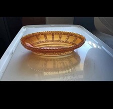 Vintage Marigold Carnival Glass Pickle Dish Oval Bowl Granny Chic MCM picture