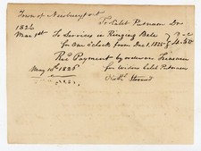 1826 Newburyport MA Document Widow of Caleb Putnam Paid for Bell Ringing Service picture