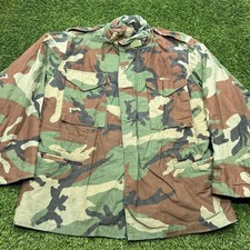 VTG 90s US Military Cold Weather Field Coat Medium Short Woodland Army picture