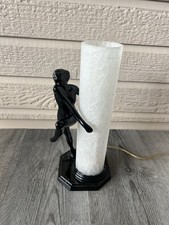 Vtg 1980s Art Deco Gloss Black Nude Woman Figure Glass Lamp picture