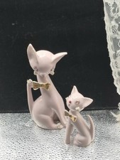 Retro MCM Vintage Kitschy Pink Cats - Spaghetti Cat & Kitten w/ Rhinestone Eyes picture