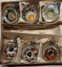 6 Antique vintage glass reflector Christmas ornament set of three and set of two picture