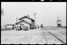 Grundy Center Iowa 1910s Railroad Station Train Depot Autos Water Tower picture