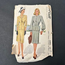 Vintage 40's McCall 6495 Sewing Pattern Women Size 20 Suit Dress picture