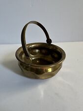 VINTAGE SOLID BRASS HAND CRAFTED  BASKET WITH SWIVEL HANDLE picture