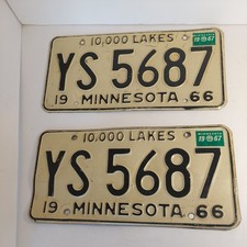 RARE  Pair 1966 1967 TAB MINNESOTA LICENSE PLATE CUT   YS 5687 picture