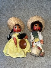 Vintage Mexican Folk Art Dolls Pair Lot of 2 Good Condition Figurines picture
