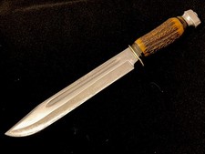 VINTG Edge Mark Solingen Germany Massive Stag 15-1/4” Bowie Knife No Sheath Used picture