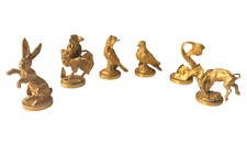 Vintage Italy Gold Plated Mini Animal Card Holders Figurine Rooster Rabbit  picture