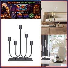 Candelabra Black Metal Candlestick Holder for Taper Candles Set of 5 Iron picture