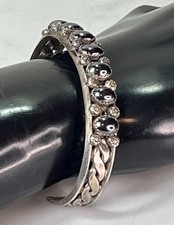 VTG Navajo Sterling Silver Hematite Statement Cuff Bracelet 31.6g Signed MGD picture