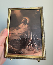 Vintage Jesus Christ Praying Garden Of Gethsemane Framed Print Catholic Art picture
