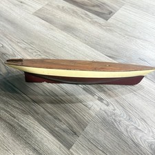 Vintage Wood Pond Yacht Boat Hull Antique Hand Carved Model Braine Steering Gear picture
