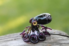 Purple White Handmade Glass Octopus Figurine –  Lampwork Animal – Miniature picture