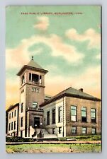Burlington IA-Iowa, Free Public Library, Antique, Vintage c1911 Postcard picture