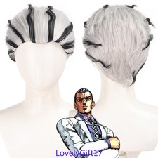 Anime Cosplay Wigs JOJO Kosaku Kawajiri Black White Curly Short Hair Party Hair picture