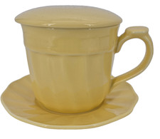 Vtg Rare Yellow Teacup Mug With Lid  & Saucer 8oz Set Ganz picture