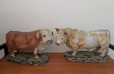 vintage Staffordshire  Ceramic Bull Cow figurines Signed Alfretto for Alfro  picture
