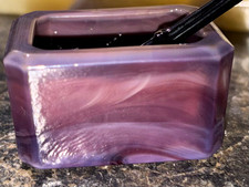 Two Vintage Purple Amethyst Glass Rectangle Salt Cellars W/ Obsidian Spoons💜 picture