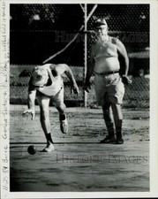 1984 Press Photo Gaetana Santini and Frank Leon Play Bocce Ball - lra16072 picture