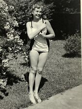 AxA) Found Photograph Beautiful Woman Bathing Suit Parrot On Shoulder Odd picture