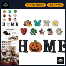 Glitzhome Interchangeable Home Table Signs with 13 Pcs Seasonal Icons, Wooden Ch picture