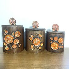 Rare Treasure Craft Orange Poppy Canisters set Of 3 Brown Bark Poppy On Top picture
