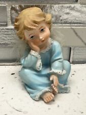 Vintage Bisque Porcelain Sitting Angel Cherub 3 in With Wngs of Feathers picture