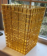 Vintage MCM Yellow/Gold Lucite Trash/Waste Can Starburst Acrylic Square Outline picture