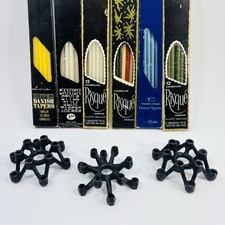 3 X Vintage MCM Cast Candle Holders Danish Style Plus Lot of Slim Taper Candles picture