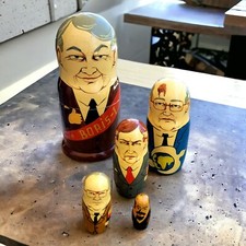 Vintage Soviet Russian Leaders Wooden  5 Nesting Dolls Hand Painted picture
