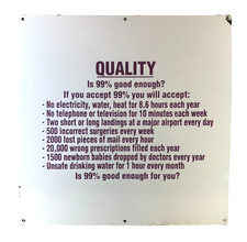Vintage Quality is 99% Good Enough Industrial Factory Porcelain Sign 18x18